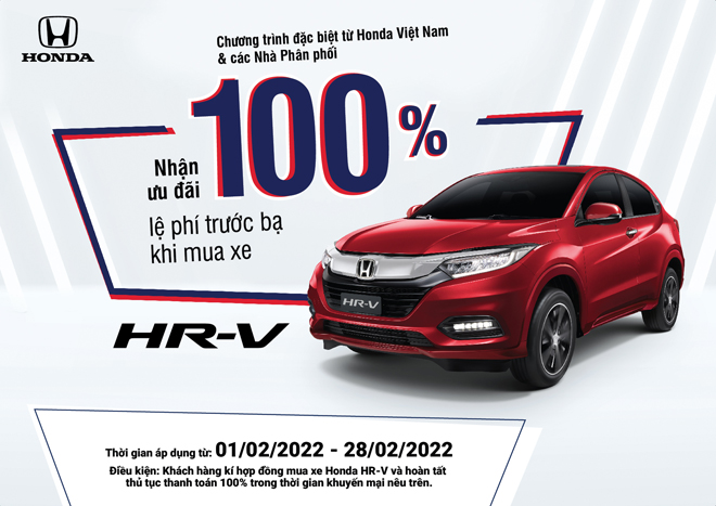 Mua xe Honda HR-V nhận hỗ trợ 100% phí trước bạ trong tháng 2/2022