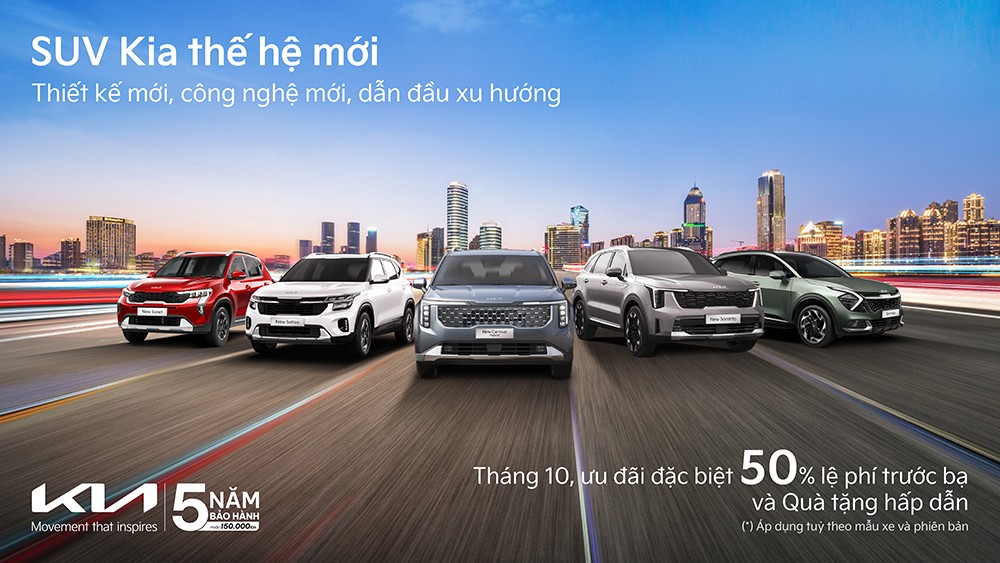 Tháng 10, Kia tăng cường giới thiệu xe mới, thêm tiện ích cao cấp và ưu đãi 50% lệ phí trước bạ cho nhiều mẫu xe