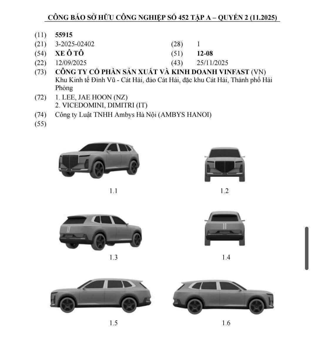 NÓNG: VinFast đăng ký bản quyền kiểu dáng hai mẫu xe mới